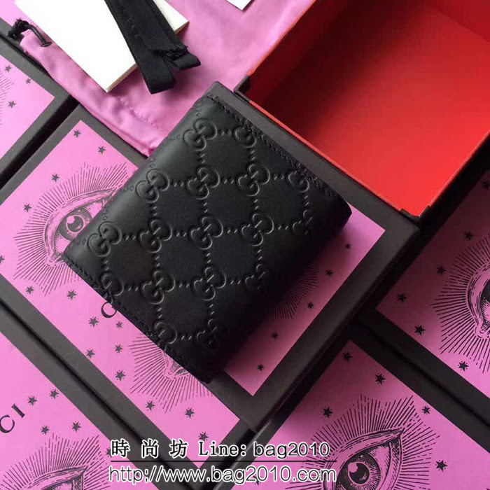 GUCCI古馳 歐洲正品原單 padlock系列 最新款短皮夾 453155 黑色壓花全皮 WTG1194